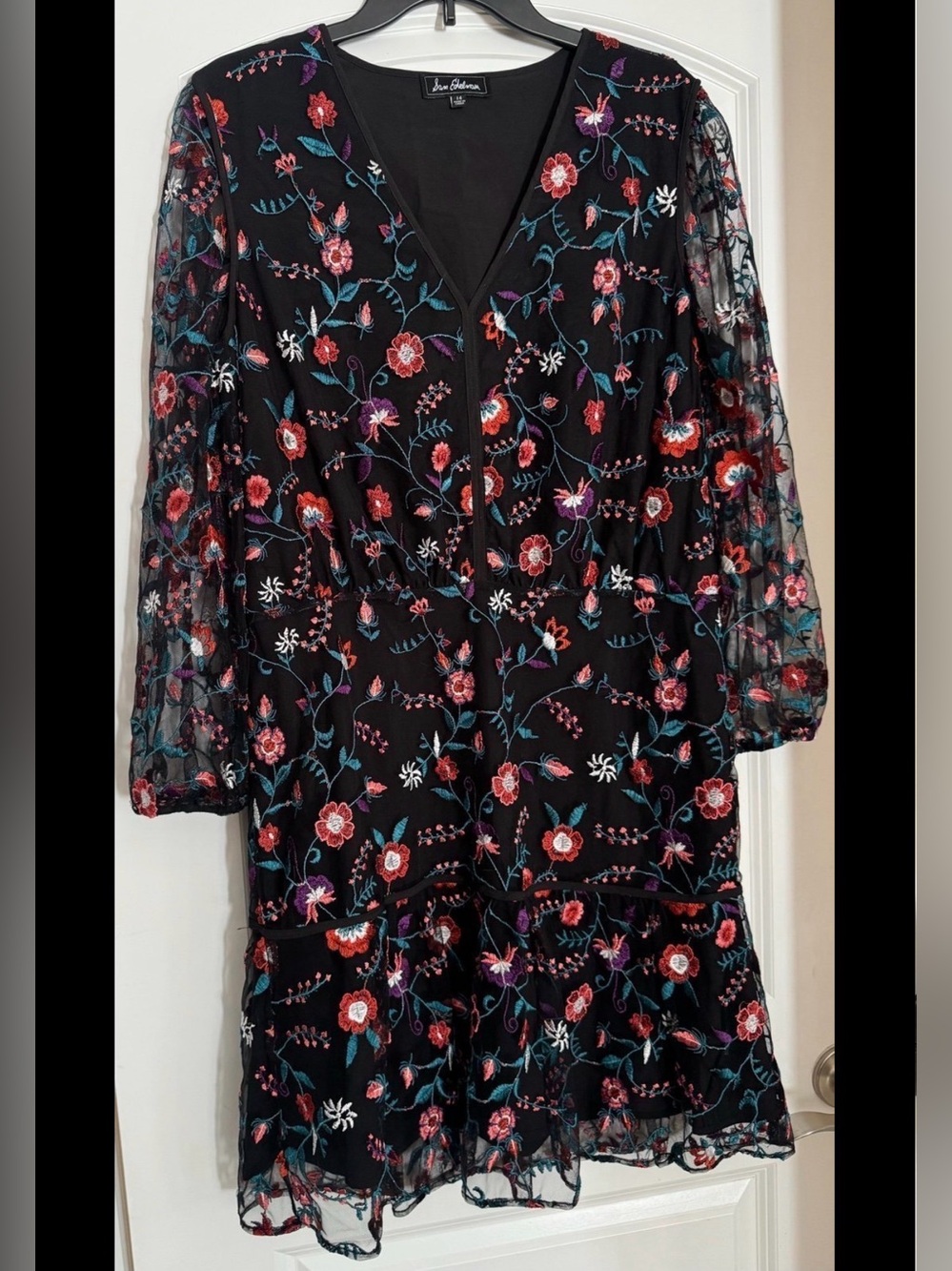 Sam Edelman “Red Pansy” Floral Embroidered Dress